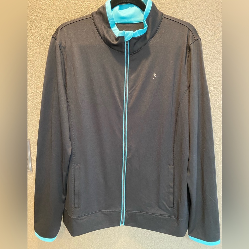 Danskin Now, women’s exercise, jacket, black with turquoise, trim, plus size NWT